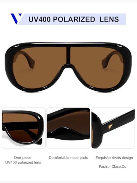 Oversized Aviator Square Sunglasses Polarized Lens One-Piece Mask Style main image 4